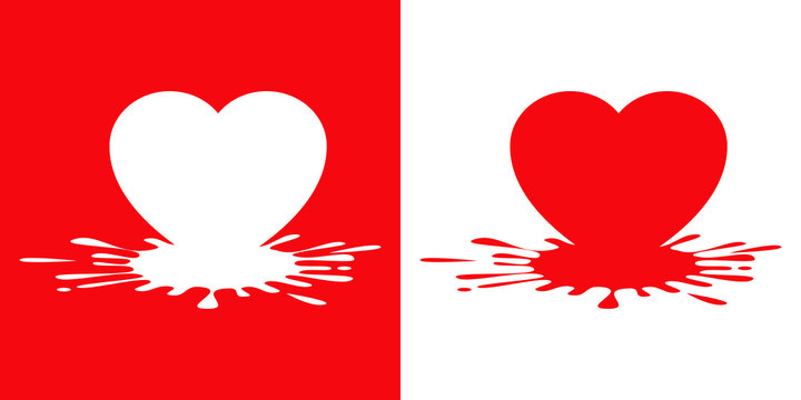 Logotipo con corazón sobre salpicadura de sangre en rojo y blanco