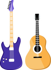 Realistic vector illustration of a acoustic and electric guitars, isolated, EPS 8 vector, no transparencies, no mesh