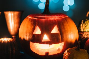 Jack O' Lantern Halloween dark background close up