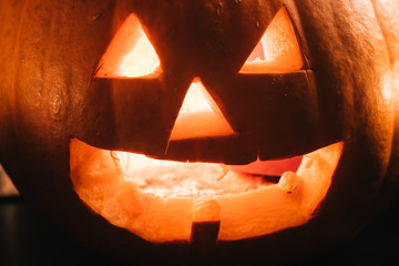 Jack O' Lantern Halloween dark background close up