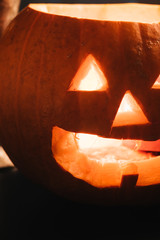 Jack O' Lantern Halloween dark background close up