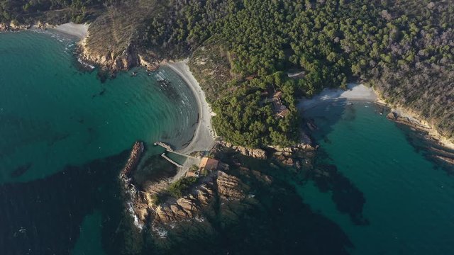 Peninsula pointe de la galere aerial shot discovering fort de bregancon France