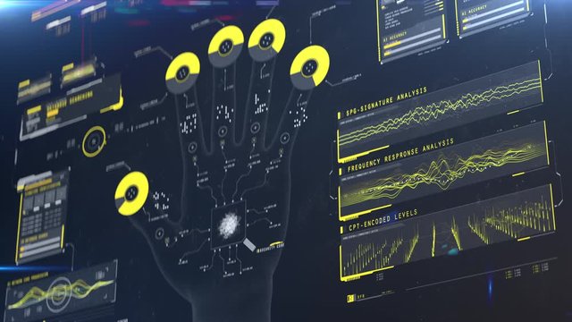 System scanning fingerprints, authorization process, ID validation, data search. Biometric authentication, security check