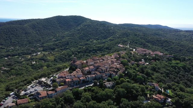 Gassin aerial view village in the mountains near Saint Tropez