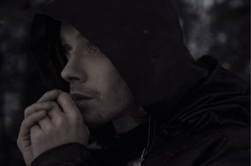 Monochome portrait of vikings shaman