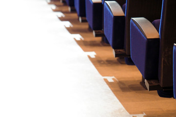 Rows of armchairs in a theater or cinema, back view. Concert seats