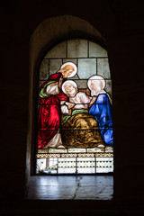 Fototapeta na wymiar Nazareth, Israel. St. Joseph's church, stained glass window, details