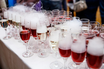 champagne glasses, wedding close-up drink.