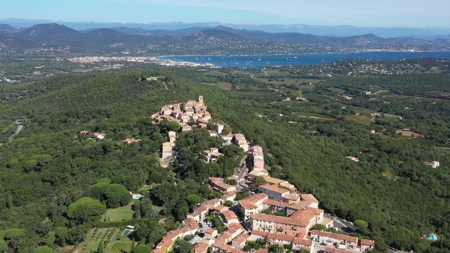 Gassin plus beaux village de France aerial view church Port Grimaud in background 