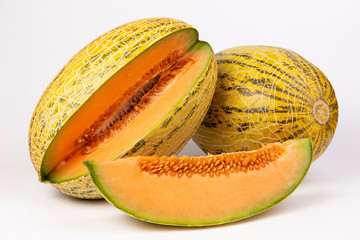 Cut melon on a white background isolated