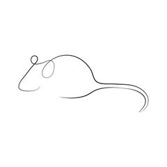 Continuous one line drawing rat, Chinese Zodiac Sign Year of Rat, Happy Chinese New Year 2020, decorations for greeting card, logo, posters, print, tattoo, single line on white background.
