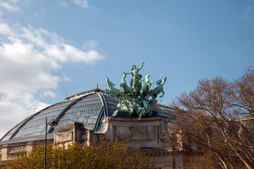 The monument and the roof of Grand Palais des Champs-Elysees, Paris, France