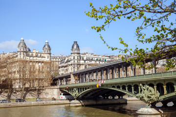 Bir-Hakeim bridge and street of Georges Pompidou in Paris in sunny day, France