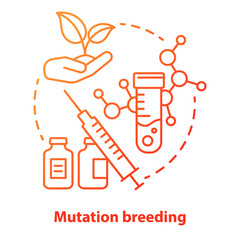 Mutation breeding concept icon. Bioengineering and biotechnology idea thin line illustration in red. Genetical modification and plant selection. Scientific researches. Vector isolated outline drawing