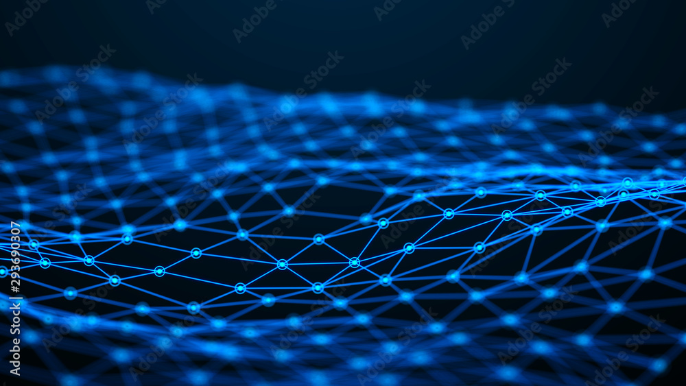 Leinwandbilder Data technology illustration. Big data digital code. Abstract connection of dots and lines on dark background. 3D
