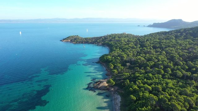 Porquerolles coastal aerial view Beautiful beach National Park France Hy&egrave;res