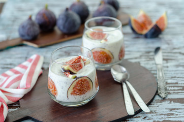 Healthy breakfast from natural ingredients .Figs and chia seeds smoothies