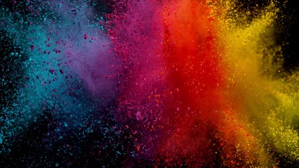 Super slow motion of coloured powder explosion isolated on black background. Filmed on high speed cinema camera, 1000fps. - Powered by Adobe