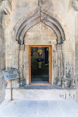 Western Asia, Eurasia, South Caucasus, Republic of Armenia. Tsakhkadzor. Kecharis Monastery. Door on the Church of Saint Harutyun, 13th C.