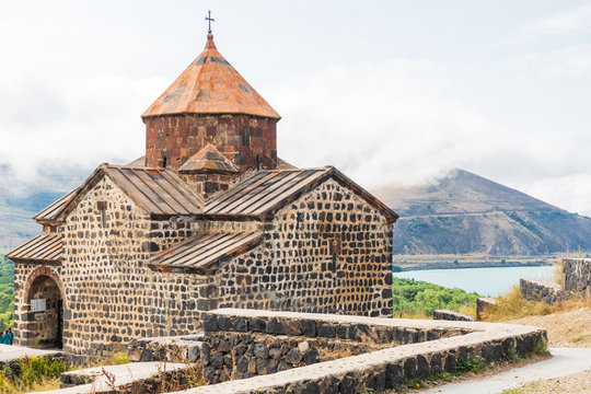Western Asia, Eurasia, South Caucasus, Republic of Armenia. Sevan. The church of Surp Astvatsatsin at the Sevanavank Monastery complex on Lake Sevan.
