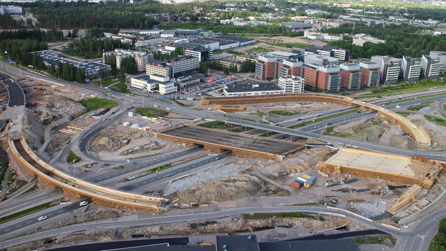 Aerial Vantaa Finland Freeway Road Construction