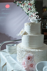 young wedding cake cut