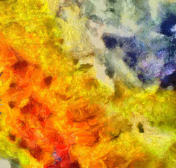 Obraz na płótnie Canvas Macro detailed splashes and strokes of oil brush on paper. Simple colorful bright pattern. Old vintage rough texture. HQ design pattern. Shape close up painting.