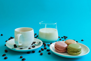 Coffee, tea milk and macarons