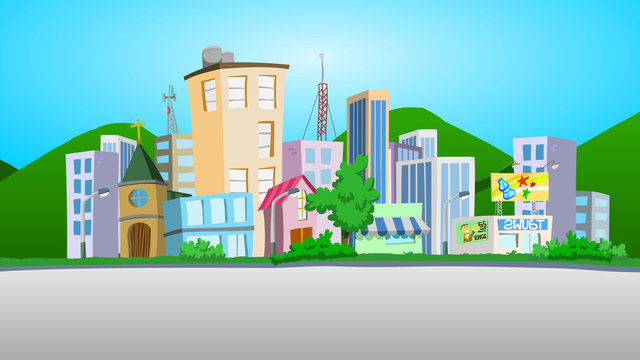 Ilustraci&oacute;n de edificios en caricatura