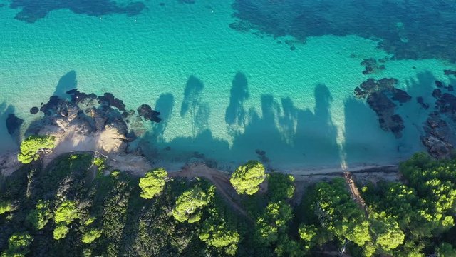 aerial view of white sand beach Courtade Porquerolles paradise France french riviera cote azur