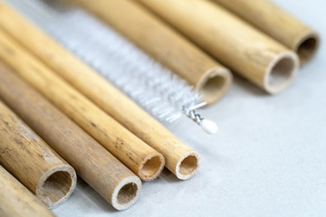 Nature drinking straws from bamboo wood for reusable and reduce the use of plastic straw.