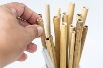 Nature drinking straws from bamboo wood for reusable and reduce the use of plastic straw.