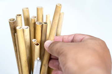 Nature drinking straws from bamboo wood for reusable and reduce the use of plastic straw.