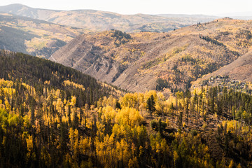 Fototapeta na wymiar Landscape view of the mountains covered in fall foliage in Vail, Colorado. 