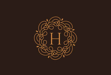 Luxury gold logo design template vector illustration for Restaurant, Royalty, Boutique, Cafe, Hotel, Heraldic, Jewelry and Fashion. Ornament shapes for logotype or badge design.