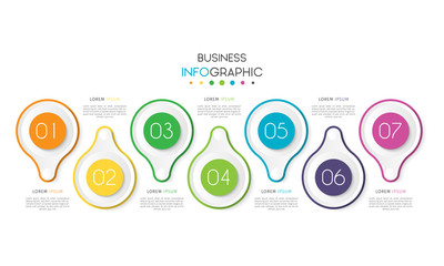 Business data visualization. Timeline infographic element with 7 options, steps, number vector template design