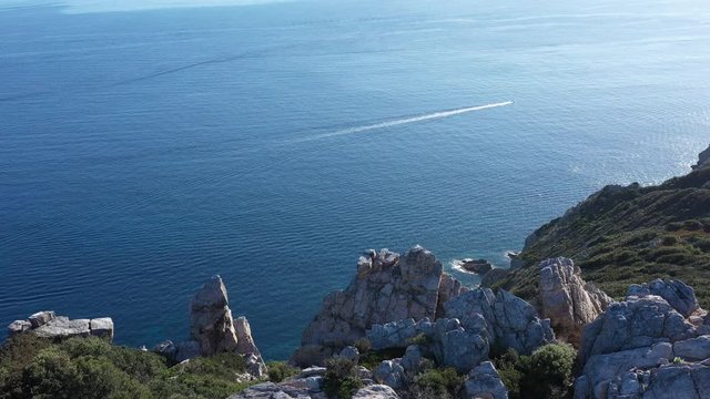 aerial view of Porquerolles rocky cliffs and mediterranean sea cap medes France hy&egrave;res