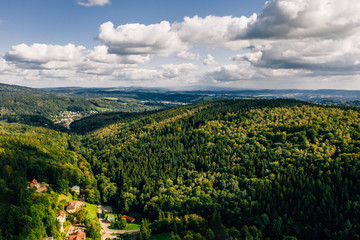 Aerial drone photography of giant mountains, Janskie laznie, Czech Republic.