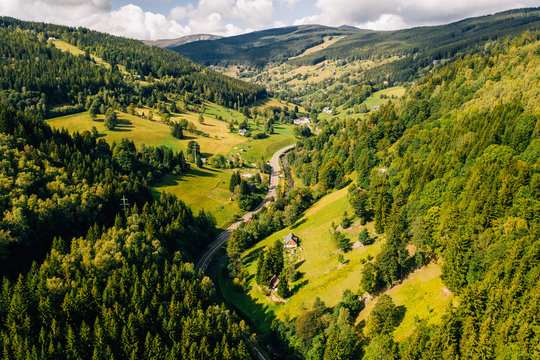 Aerial drone photography of giant mountains, &Scaron;pindlerův Ml&yacute;n.