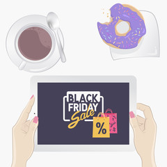Black Friday tablet. Isolated on a white background