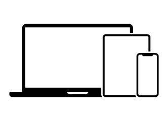Electronic devices with laptop, tablet and mobile phone flat vector icon for apps and websites