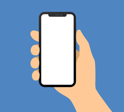 Human hand holding bezel-less smartphone / mobile cellular phone flat vector illustration