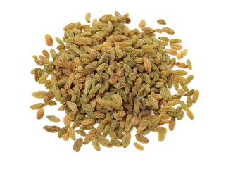 Raisins on white background