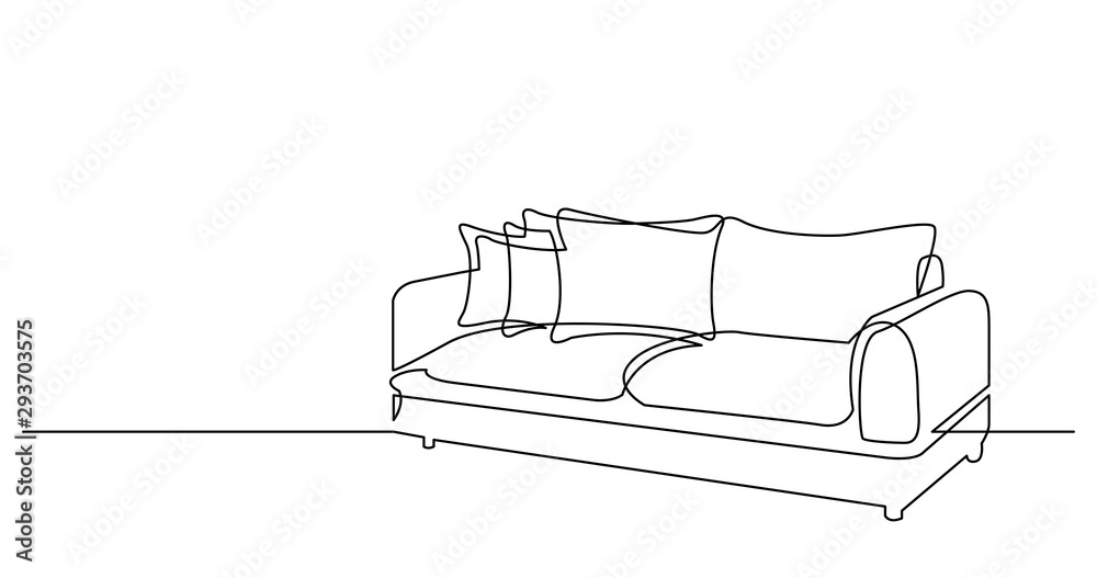 Wall mural continuous line drawing of couch sofa with cushions