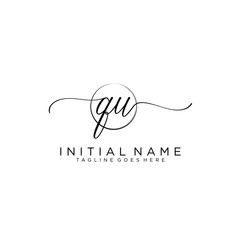 QU Initial handwriting logo with circle template vector.