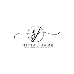 SJ Initial handwriting logo with circle template vector.