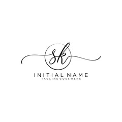 SK Initial handwriting logo with circle template vector.