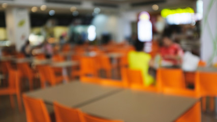 Abstract blurred of food court in department store..blur people sitting on seat in dining room with...