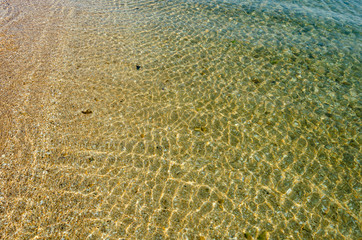 Beach with Golden sand and clear water in summer on the sea.