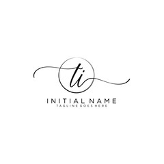 TI Initial handwriting logo with circle template vector.